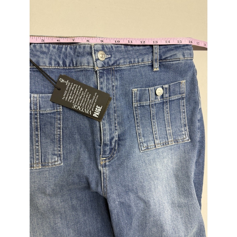 PAIGE Anessa Wide Leg Jeans Sz 32 Paley Wash Patch Pocket High Rise NWT Denim - Picture 6 of 16